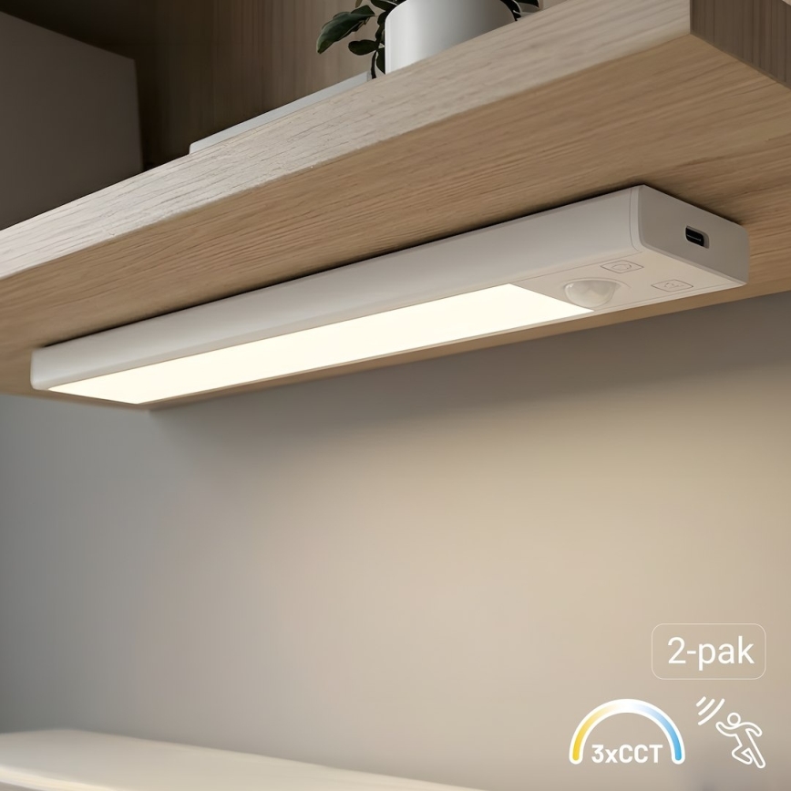 Set of 2 Rechargeable LED Furniture Lights with Motion and Dusk Sensor VIRO LED/1W/3.7V 800 mAh 3000/4000/6500K 20 cm White