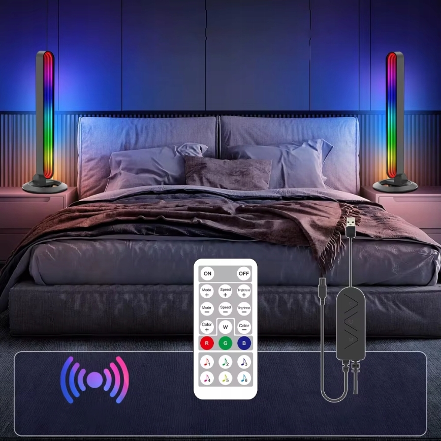 Set of 2 RGBIC LED dimmable table lamps LED/5W/5V, black + remote control
