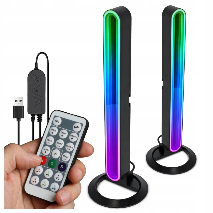 Set of 2 RGBIC LED dimmable table lamps LED/5W/5V, black + remote control