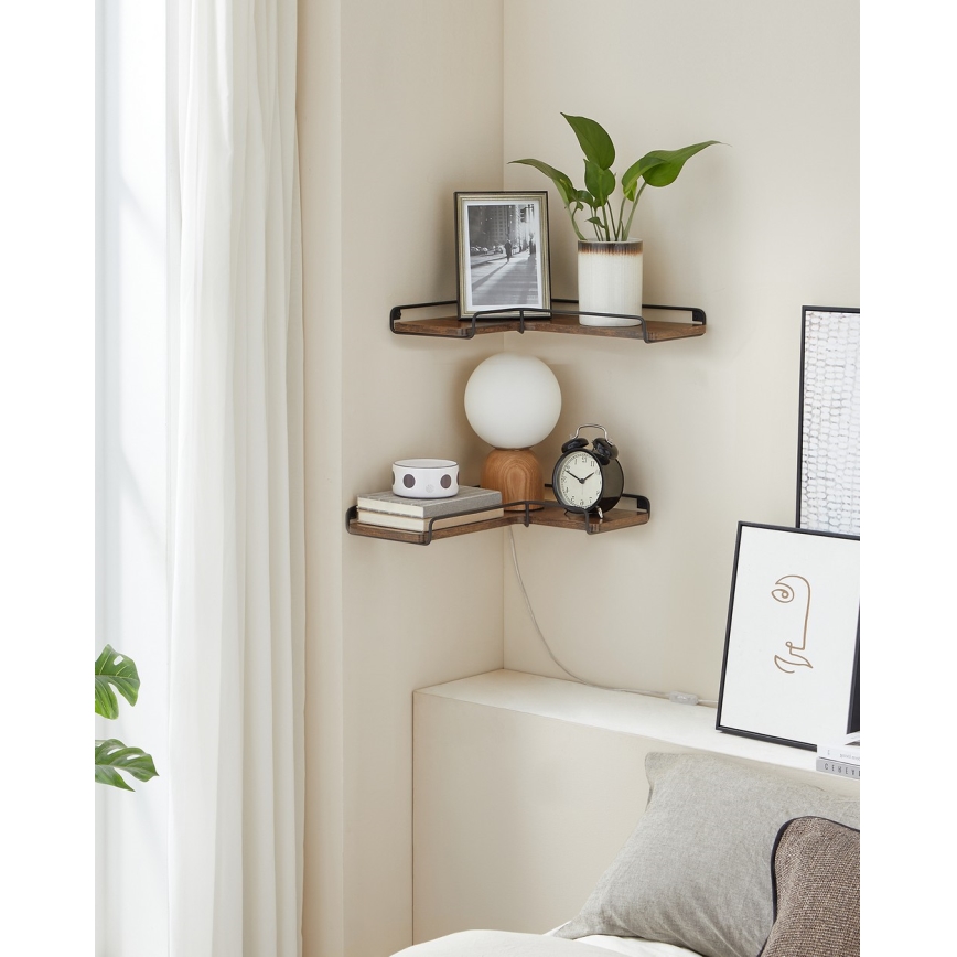Set of 2 SHELFY wall-mounted shelves, brown/black