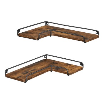 Set of 2 SHELFY Wall Shelves 40x10x29 cm, Brown/Black