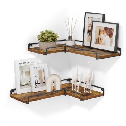 Set of 2 SHELFY Wall Shelves 40x10x29 cm, Brown/Black