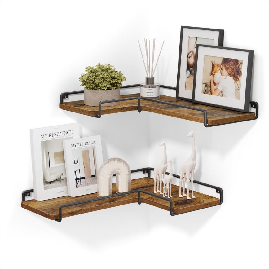 Set of 2 SHELFY Wall Shelves 40x10x29 cm, Brown/Black