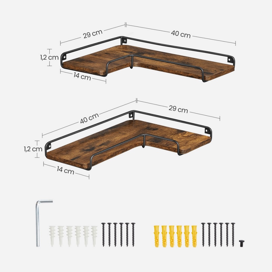 Set of 2 SHELFY Wall Shelves 40x10x29 cm, Brown/Black