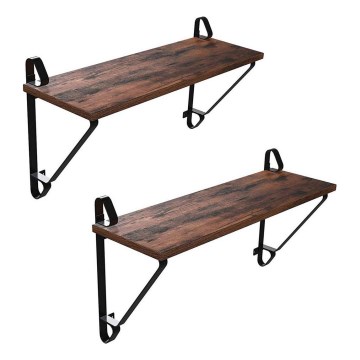 Set of 2 SHELFY Wall Shelves, Brown/Black