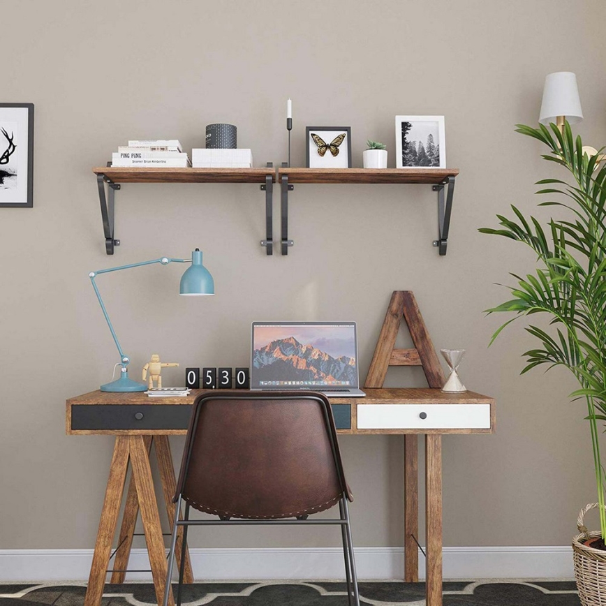 Set of 2 SHELFY Wall Shelves, Brown/Black