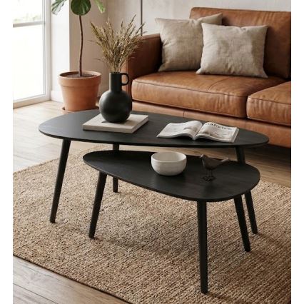 Set of 2 SOLE coffee tables 60/80x30/40 cm black