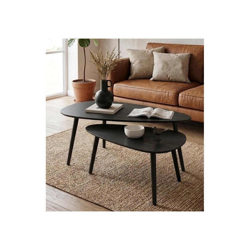 Set of 2 SOLE coffee tables 60/80x30/40 cm black
