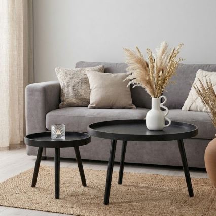 Set of 2 VERDE Coffee Tables, Ø 60/38 cm, Black