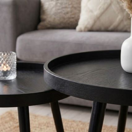 Set of 2 VERDE Coffee Tables, Ø 60/38 cm, Black