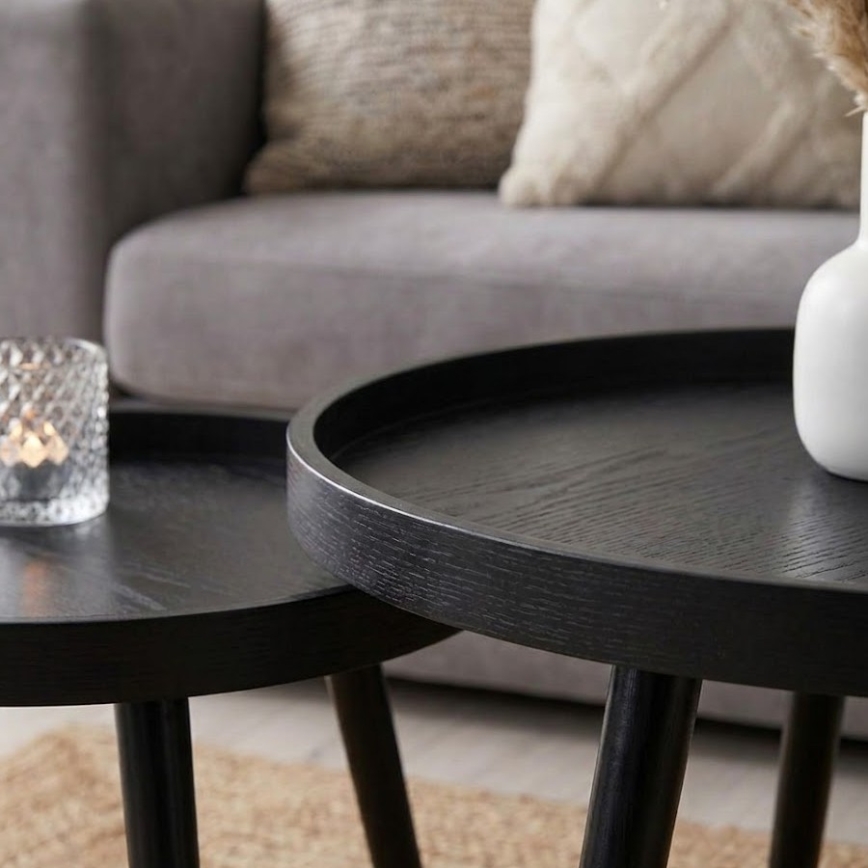 Set of 2 VERDE Coffee Tables, Ø 60/38 cm, Black