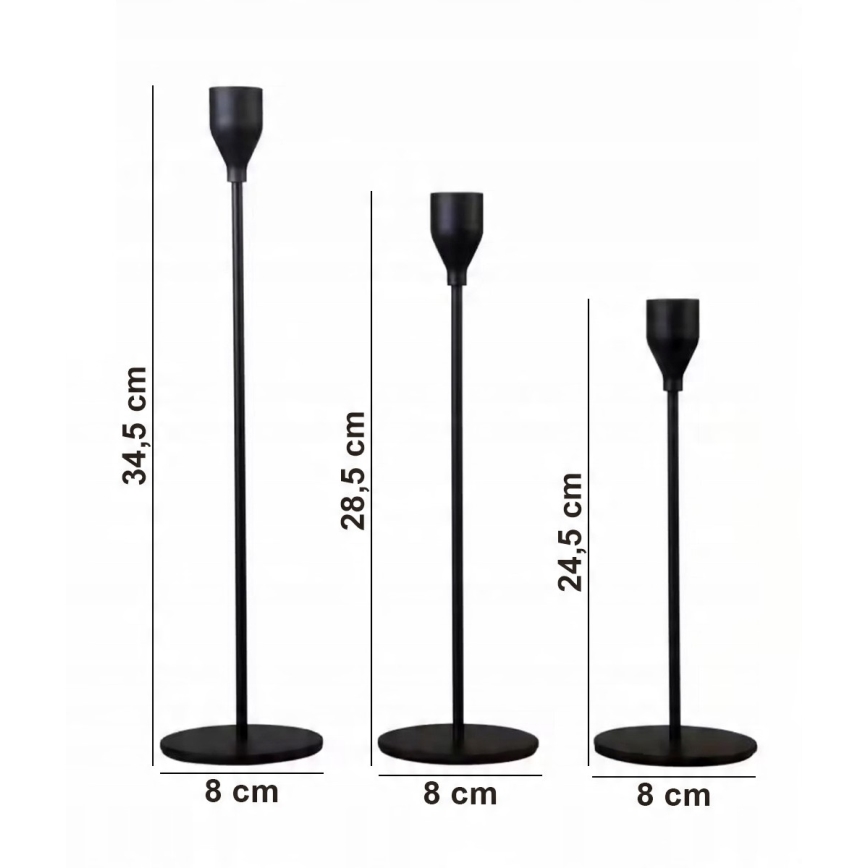 Set of 3 Black Candle Holders