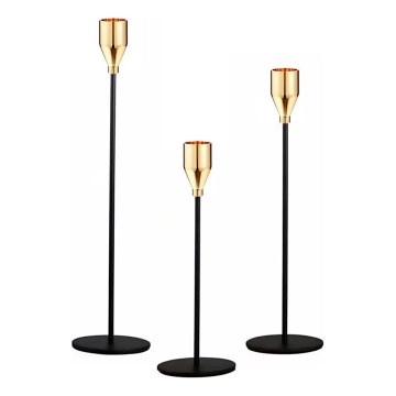Set of 3 Black/Gold Candle Holders