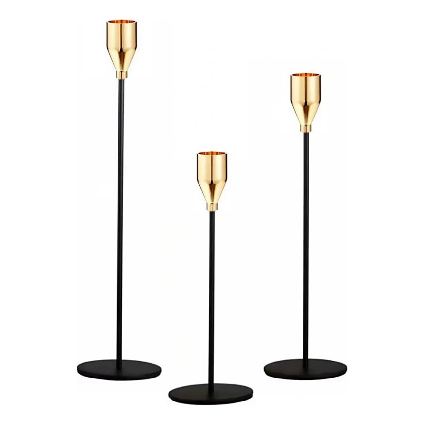 Set of 3 Black/Gold Candle Holders