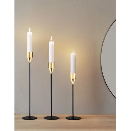 Set of 3 Black/Gold Candle Holders