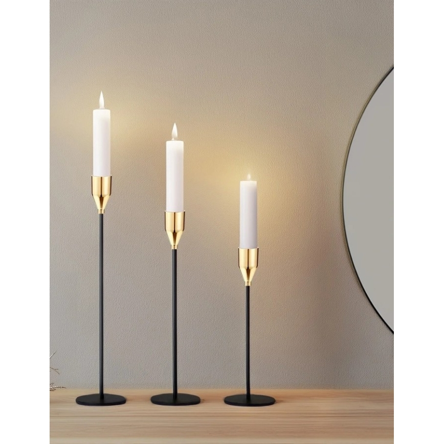 Set of 3 Black/Gold Candle Holders