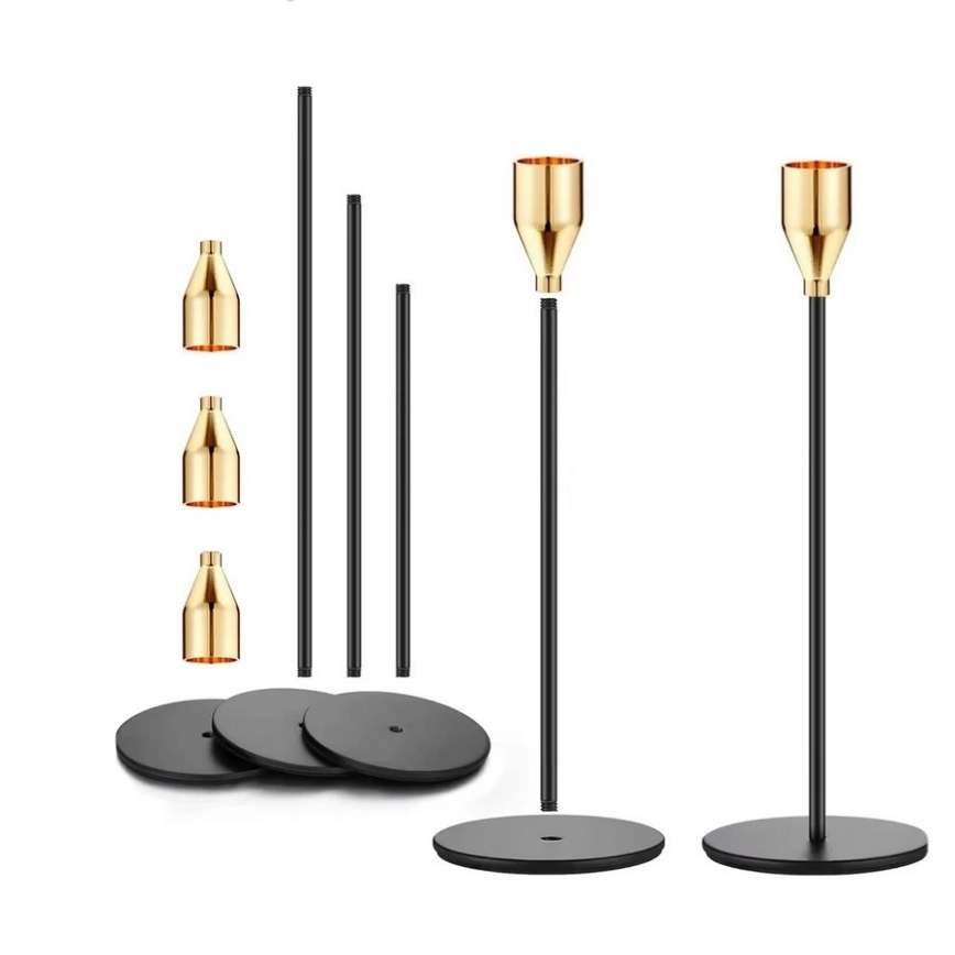 Set of 3 Black/Gold Candle Holders