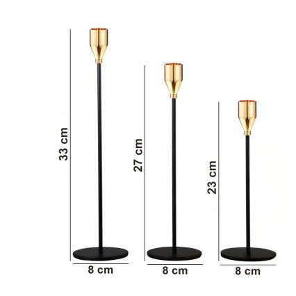 Set of 3 Black/Gold Candle Holders