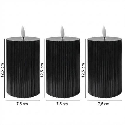 Set of 3 BRILLO LED Candles, 12.5 cm, Black — Battery-powered (2×AA) with Remote Control