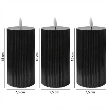 Set of 3 BRILLO LED Candles, 15 cm, Black, Battery-operated (2×AA) with Remote Control
