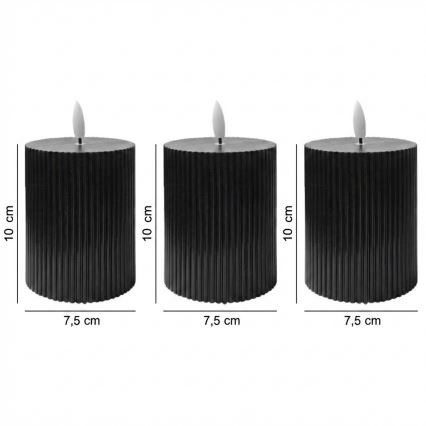 Set of 3 BRILLO LED Candles LED/2xAA, 10 cm, black + remote control