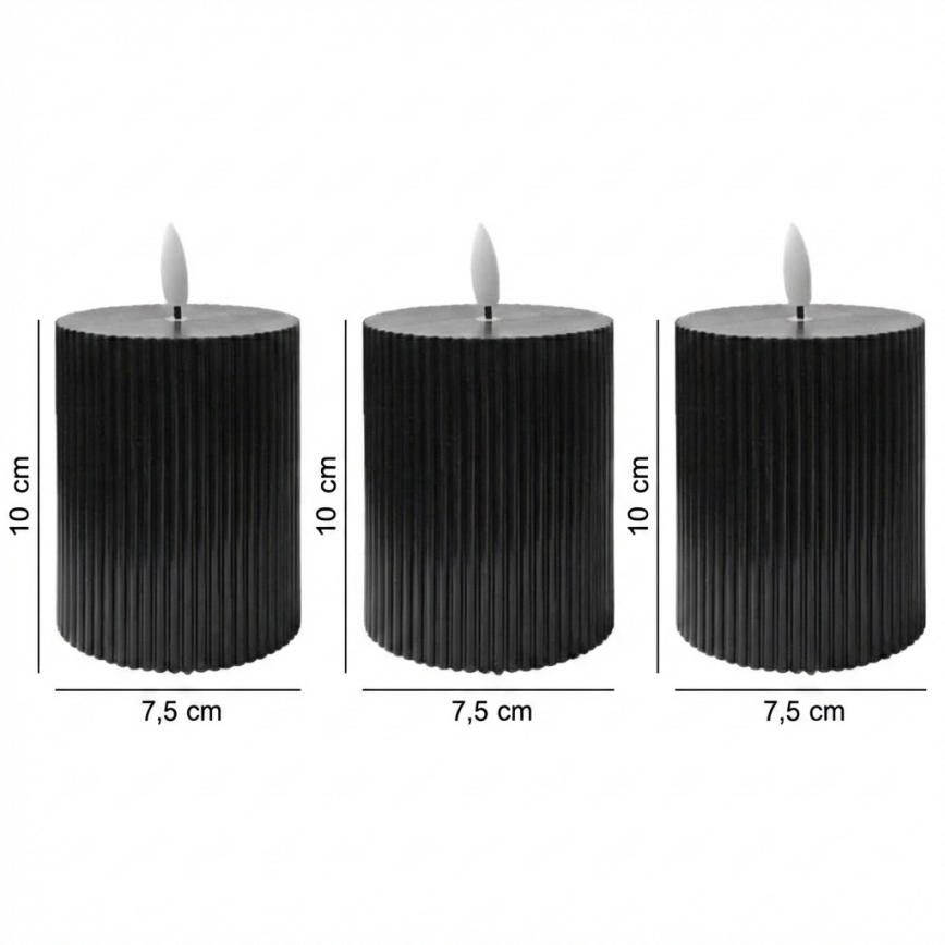 Set of 3 BRILLO LED Candles LED/2xAA, 10 cm, black + remote control