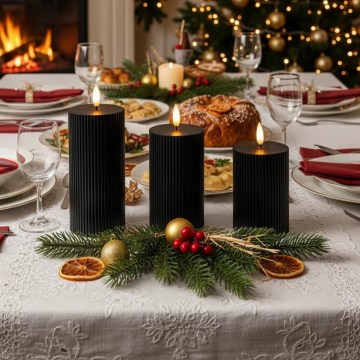 Set of 3 BRILLO LED Candles (LED/2×AA), black, with remote control
