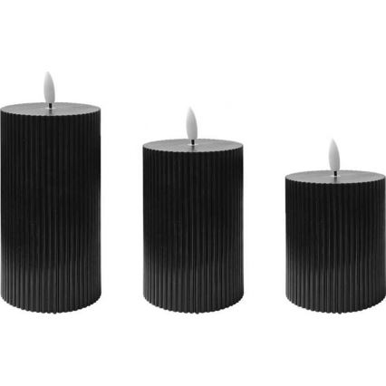 Set of 3 BRILLO LED Candles (LED/2×AA), black, with remote control