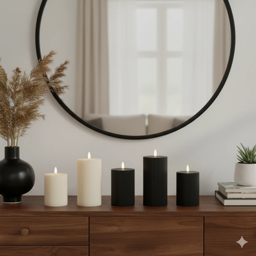 Set of 3 BRILLO LED Candles (LED/2×AA), black, with remote control