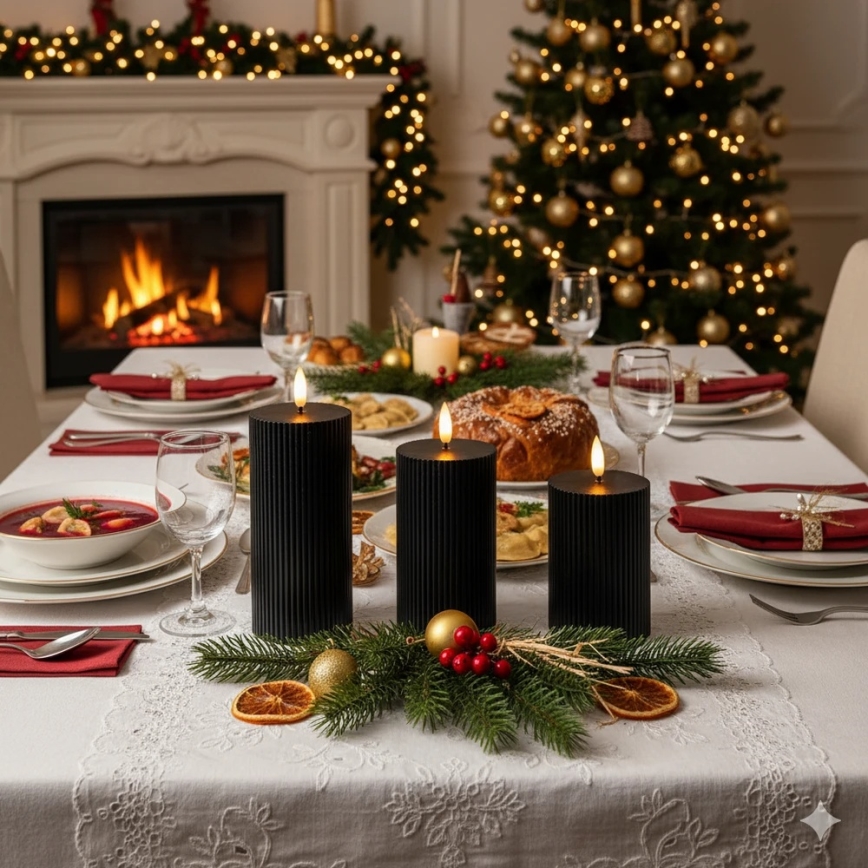 Set of 3 BRILLO LED Candles (LED/2×AA), black, with remote control