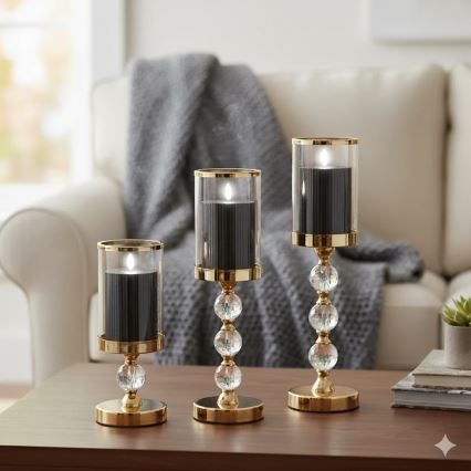 Set of 3 BRILLO LED Candles (LED/2×AA), black, with remote control