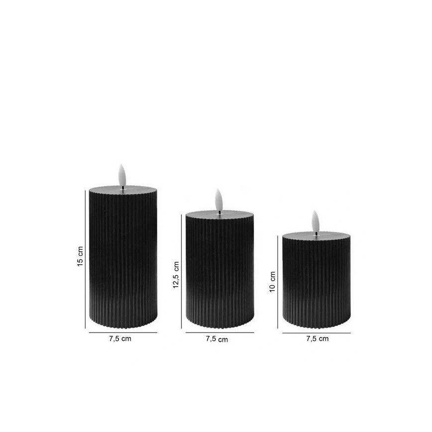 Set of 3 BRILLO LED Candles (LED/2×AA), black, with remote control