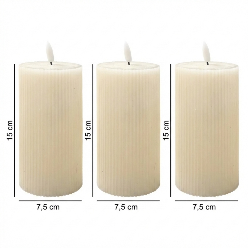 Set of 3 BRILLO LED Candles LED/3xAAA 15 cm, cream + remote control