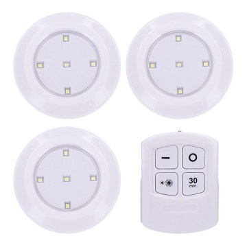 Set of 3 Dimmable LED Lights with Remote Control LED/3xAAA