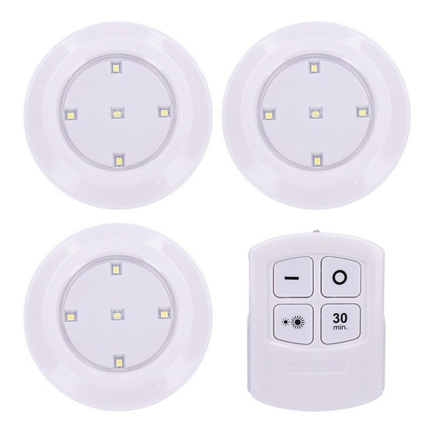Set of 3 Dimmable LED Lights with Remote Control LED/3xAAA