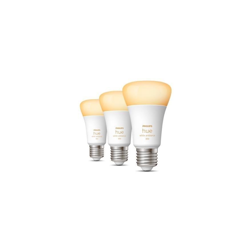 Set of 3 Philips Hue WHITE AMBIANCE A60 E27 LED Dimmable Bulbs, 6W/230V, 2200-6500K