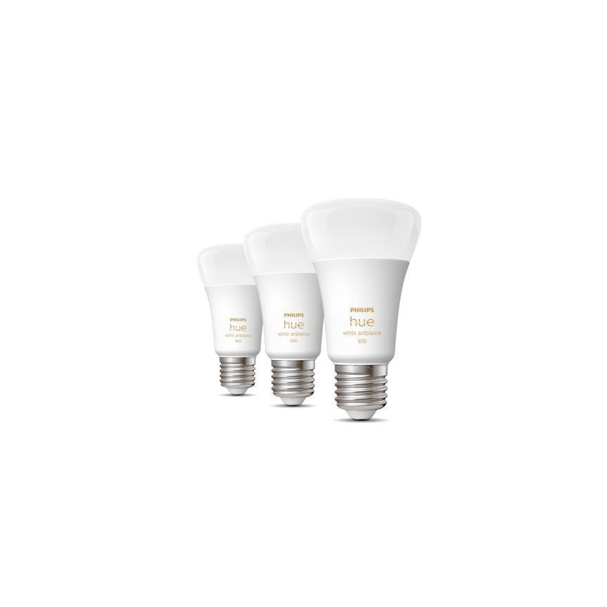 Set of 3 Philips Hue WHITE AMBIANCE A60 E27 LED Dimmable Bulbs, 6W/230V, 2200-6500K