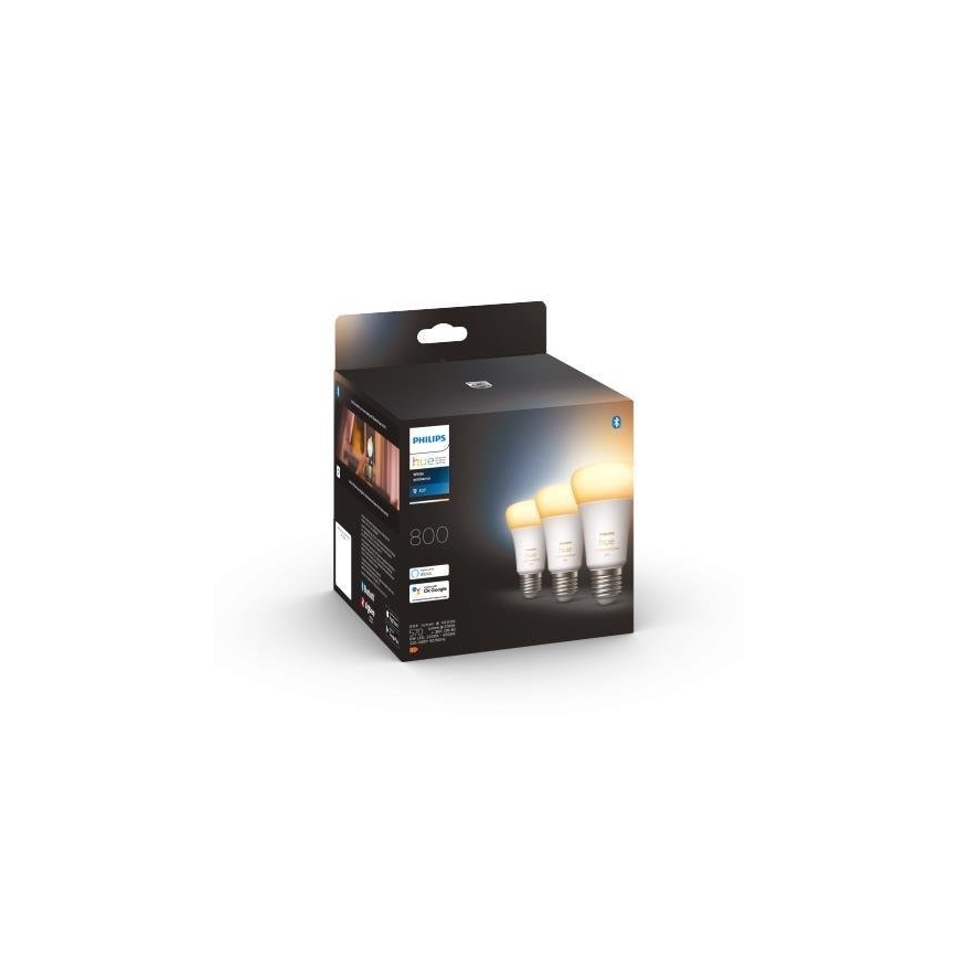 Set of 3 Philips Hue WHITE AMBIANCE A60 E27 LED Dimmable Bulbs, 6W/230V, 2200-6500K