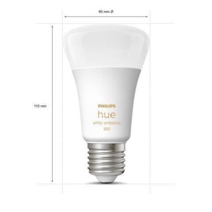 Set of 3 Philips Hue WHITE AMBIANCE A60 E27 LED Dimmable Bulbs, 6W/230V, 2200-6500K