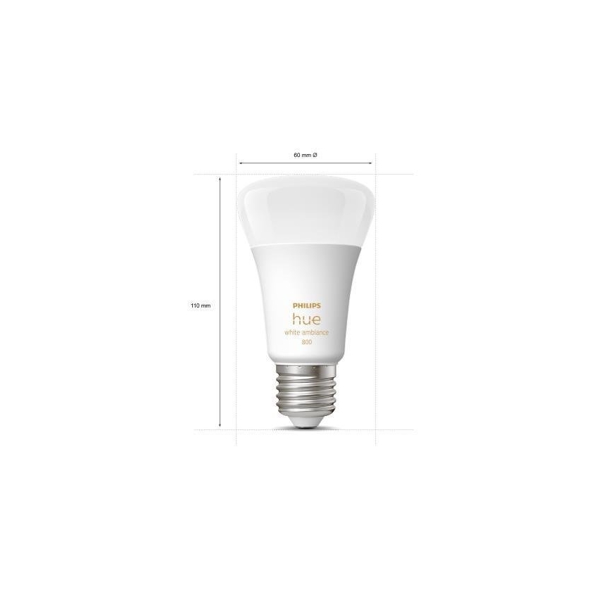 Set of 3 Philips Hue WHITE AMBIANCE A60 E27 LED Dimmable Bulbs, 6W/230V, 2200-6500K