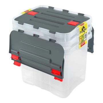 Set of 3 DRAGON 24 L storage boxes, grey/clear