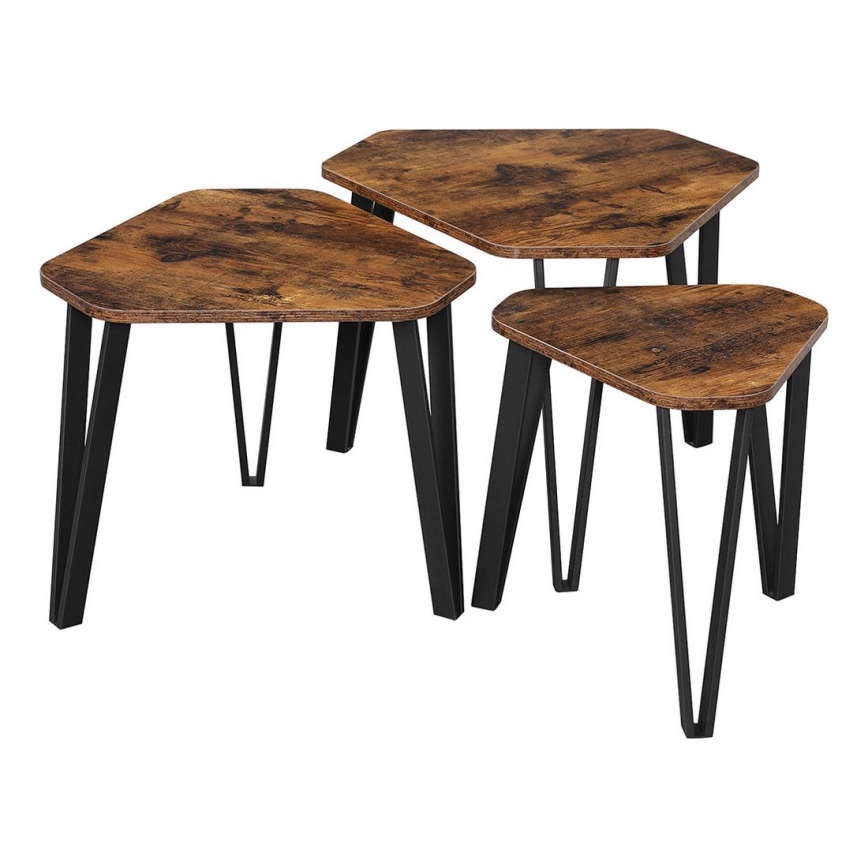 Set of 3 ELDUR side tables brown/black