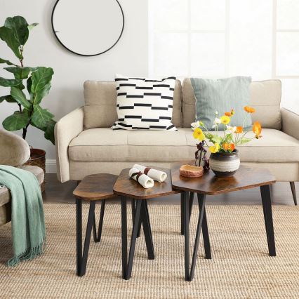 Set of 3 ELDUR side tables brown/black