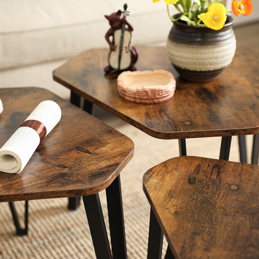 Set of 3 ELDUR side tables brown/black