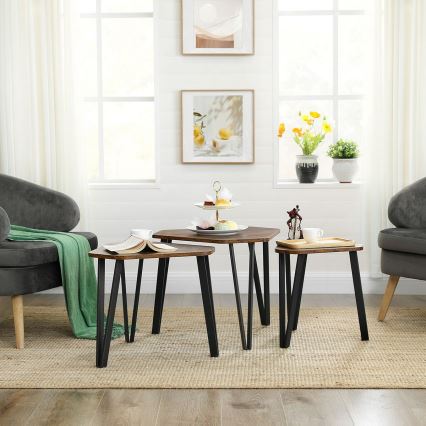 Set of 3 ELDUR side tables brown/black