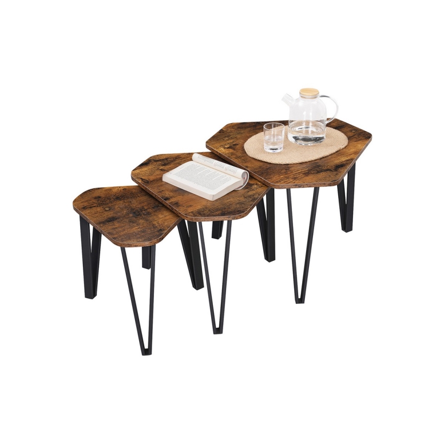 Set of 3 ELDUR side tables brown/black