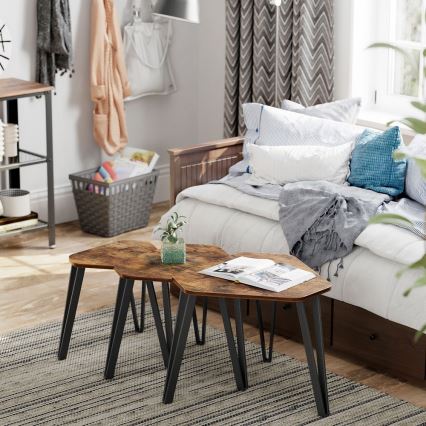 Set of 3 ELDUR side tables brown/black