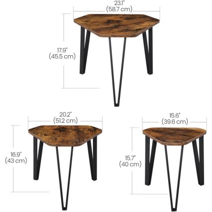 Set of 3 ELDUR side tables brown/black