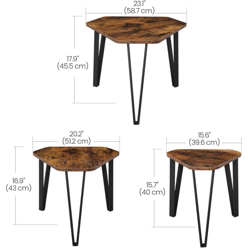 Set of 3 ELDUR side tables brown/black
