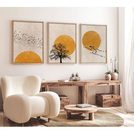 Set of 3 Framed Prints 50x70 cm beige/orange